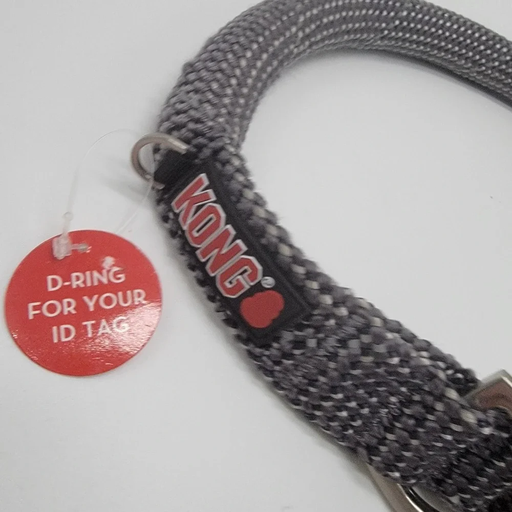 Kong Reflective Adjustable Rope Dog Collar Gray X-large Fits‎ Neck Sizes 24
